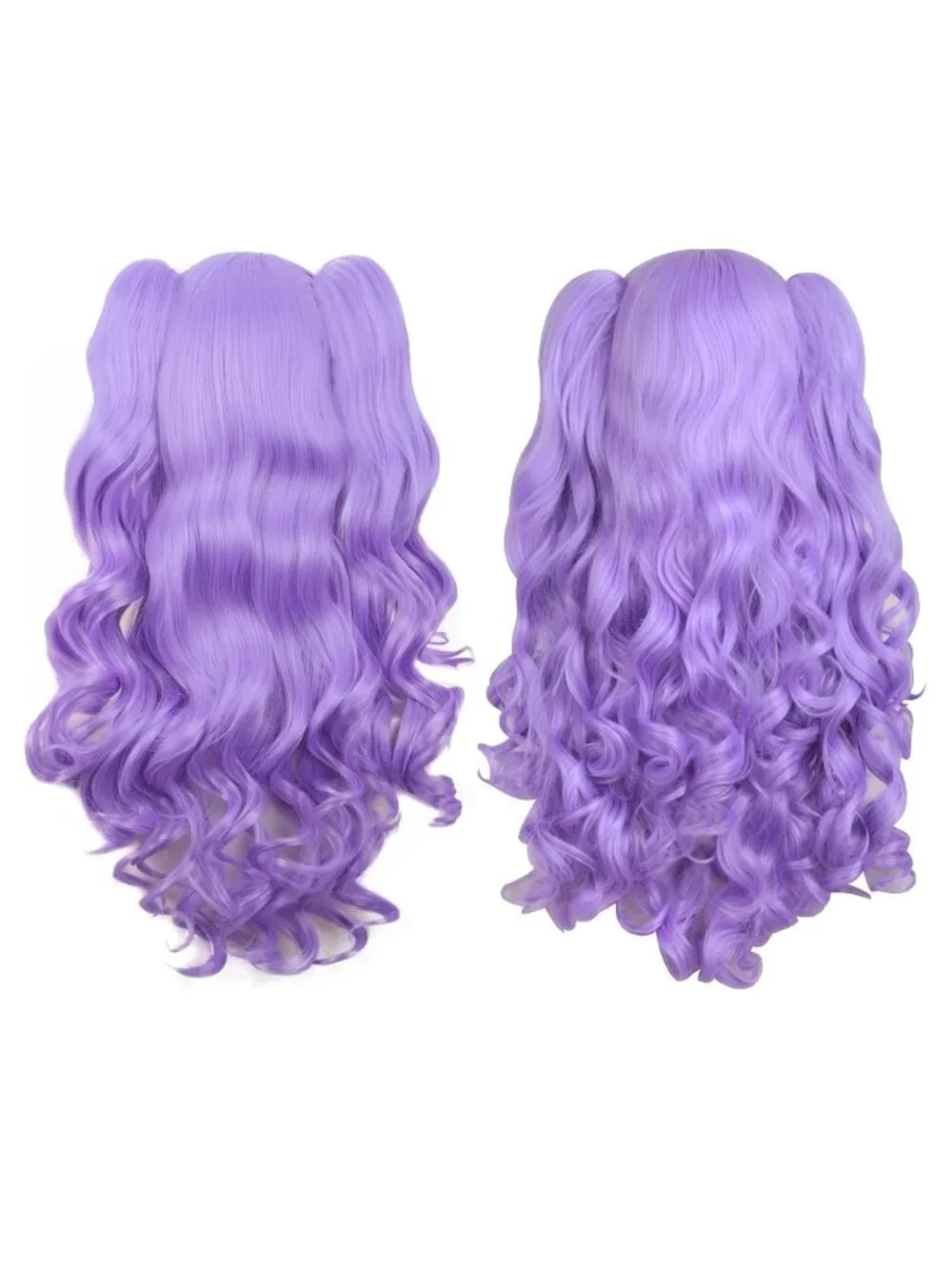 Women's Light Purple 28 Inch Lolita Long Curly 2 Ponytails Clip On Cosplay Wigs